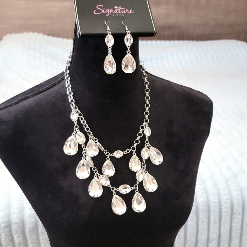 ZI Signature Silver Rhinstone Jewelry Set with Clear Accents